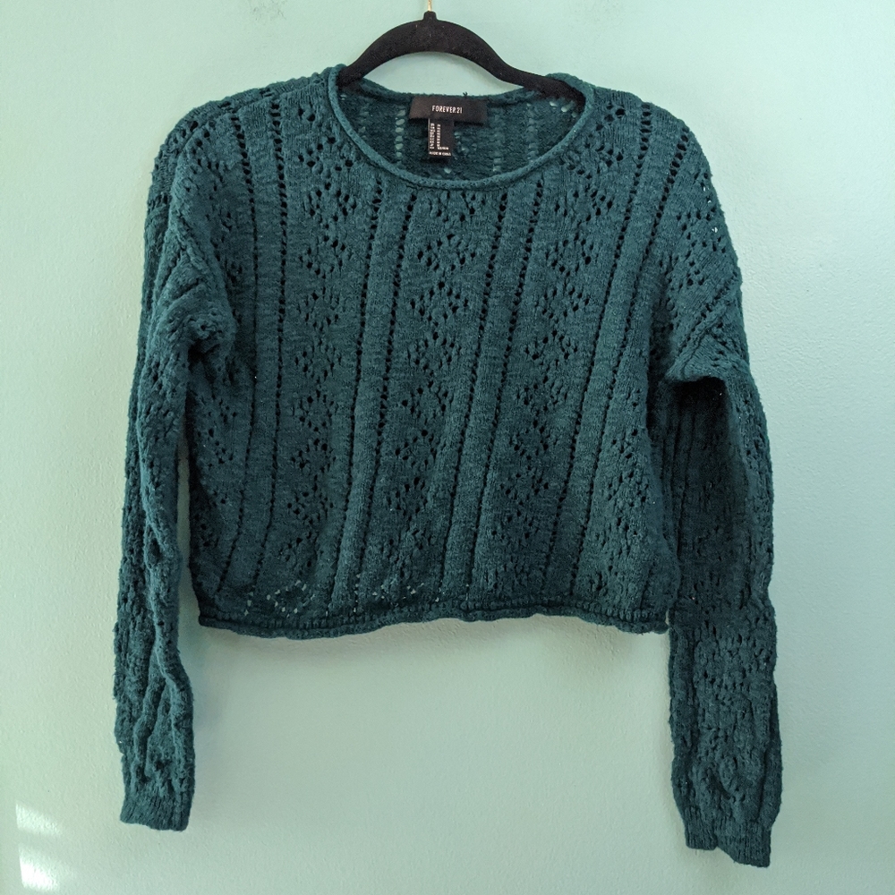 Forever 21 Green Knit Cropped Sweater Medium